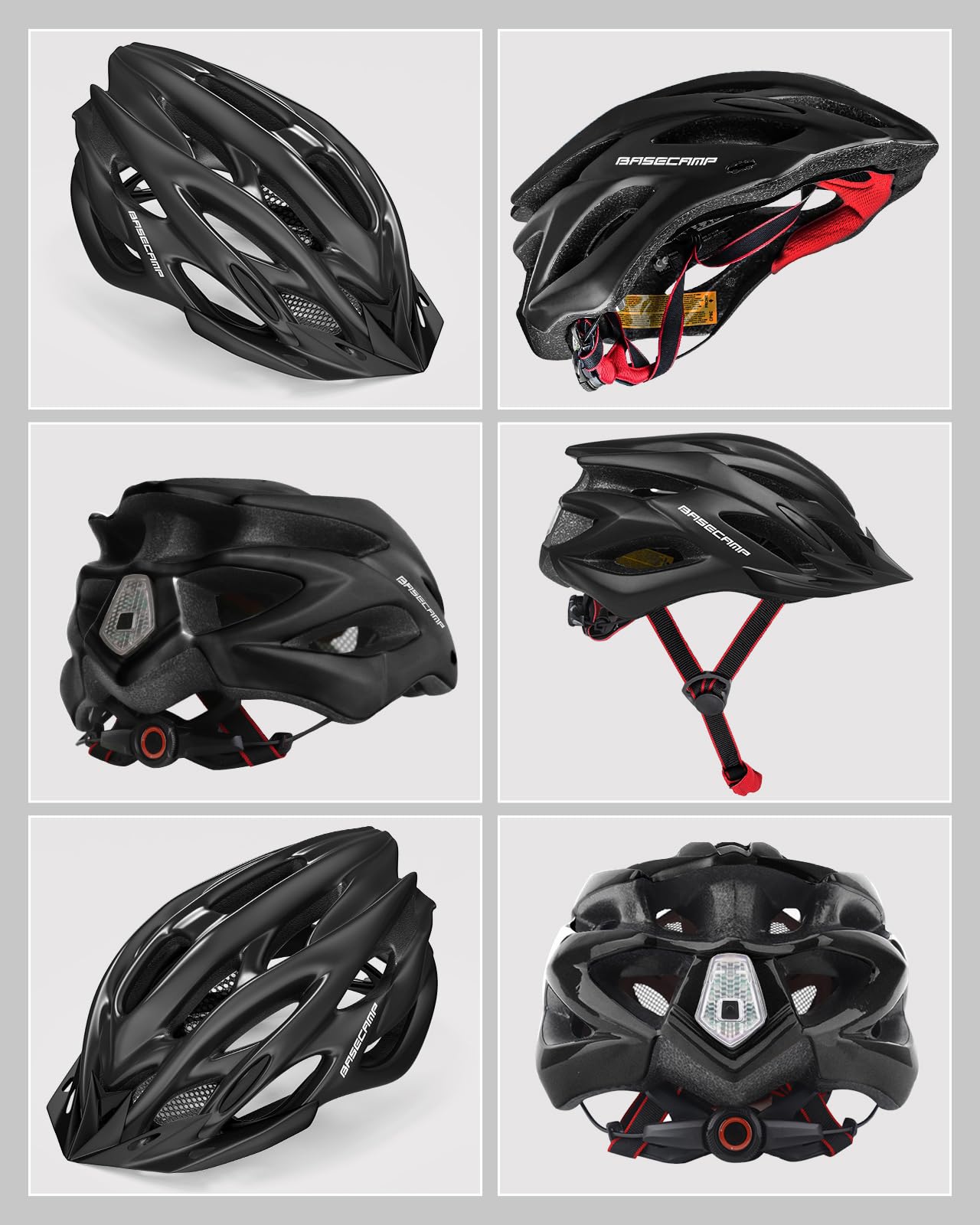 Basecamp Bike Helmet for Women Men with LED Safety Light Removable Sun Visor Lightweight Bicycle Helmet Adjustable Breathable Mountain & Road Cycling Helmets for Adult