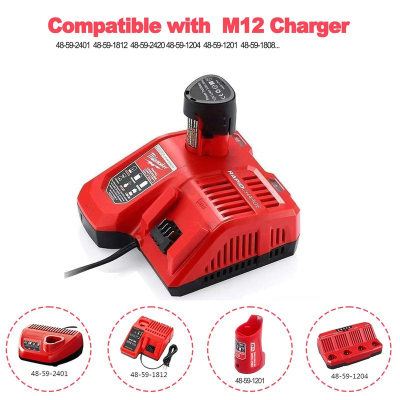 NSTTYK 48-11-2420 12V Lithium-Ion M-12 High Output 3Ah Battery Compatible with Milwaukee M 12 Heated Jacket and Tools Also Original Charger（Replacement for M12 Battery*1） (1)