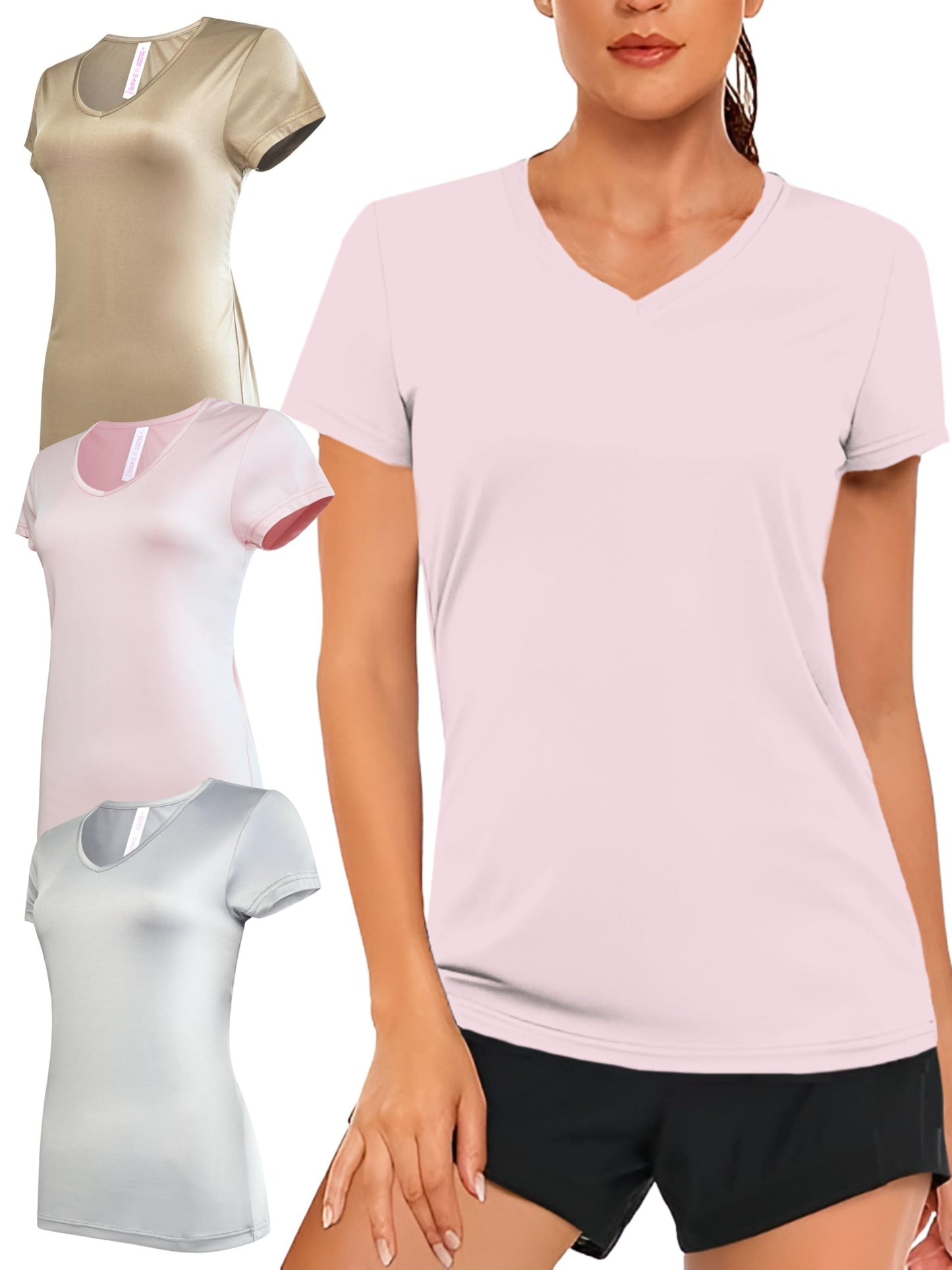 Women's V-Neck Activewear T-Shirts 3 Pack Athletic Womens Short Sleeve Workout Tops Dry Fit Shirt Gym & Yoga Tees for Women