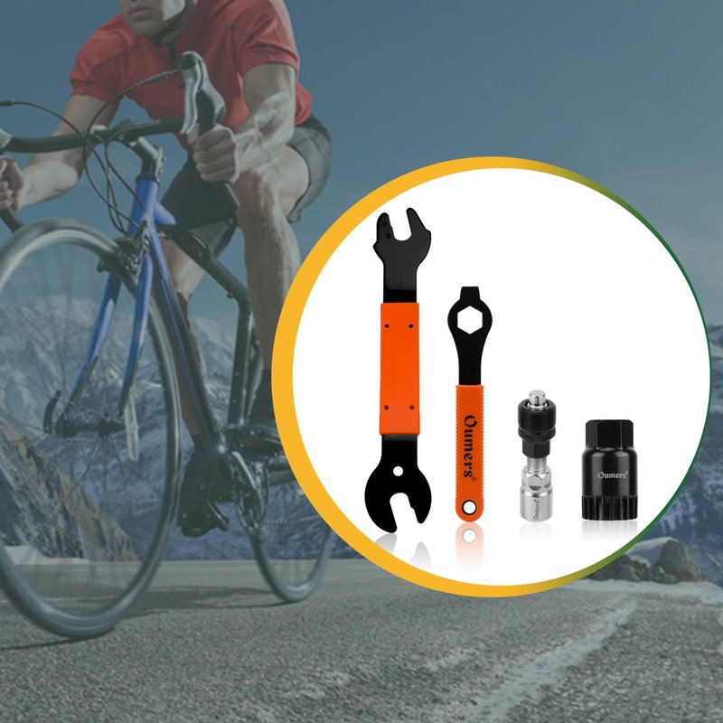 Oumers 4 PCS Professional Bicycle Pedal and Crank Arm Removal Tool, Bike Pedal Wrench+Bike Crank Extractor + Bike Bottom Bracket Remover + 16mm Spanner Wrench