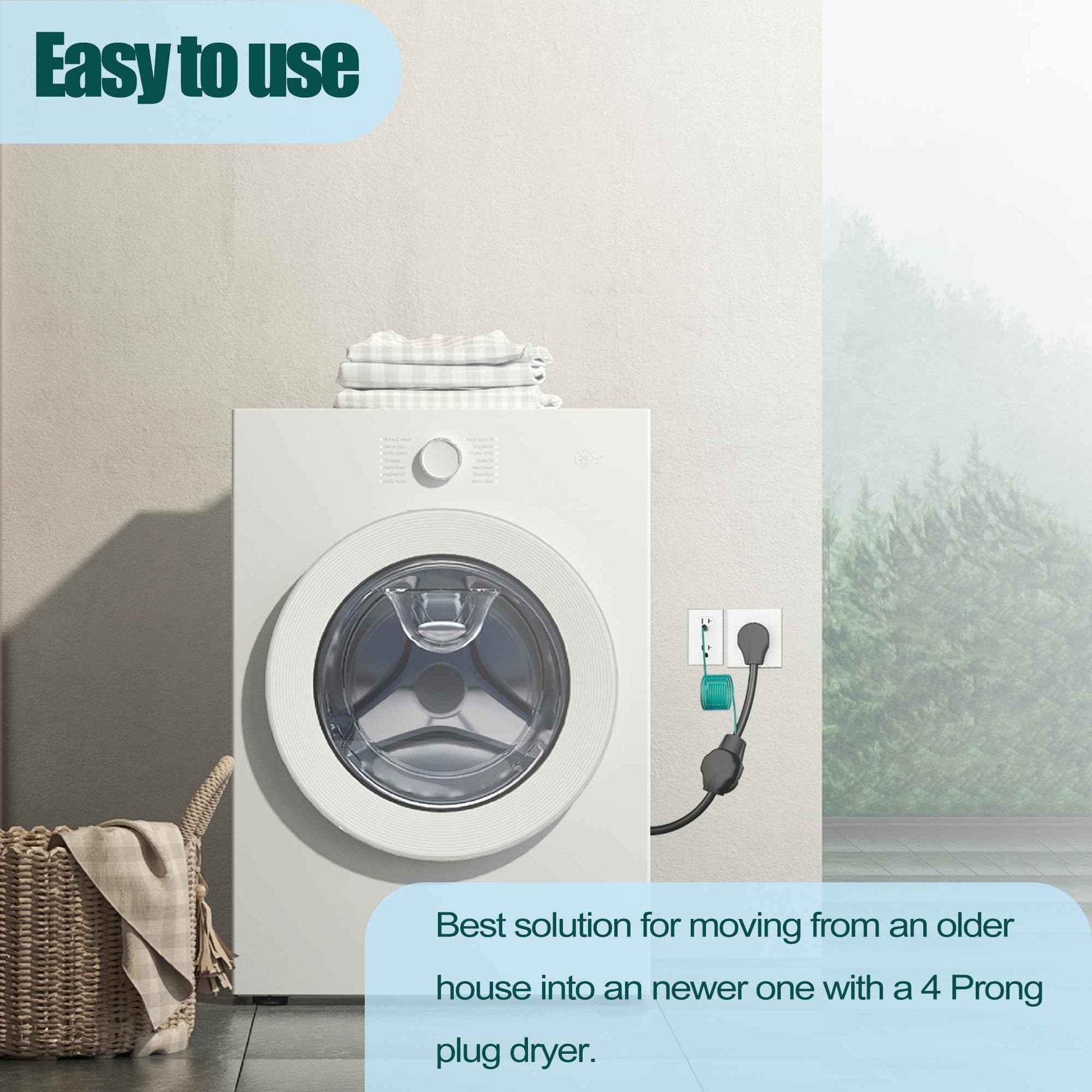 Dryer Outlet Adapter, 4 Prong to 3 Prong Dryer Adapter, Dryer Convert Cord NEMA 10-30P Male to 14-30R Female, 10 AWG 3 to 4 Prong Dryer Adapter with Safety Ground Wire