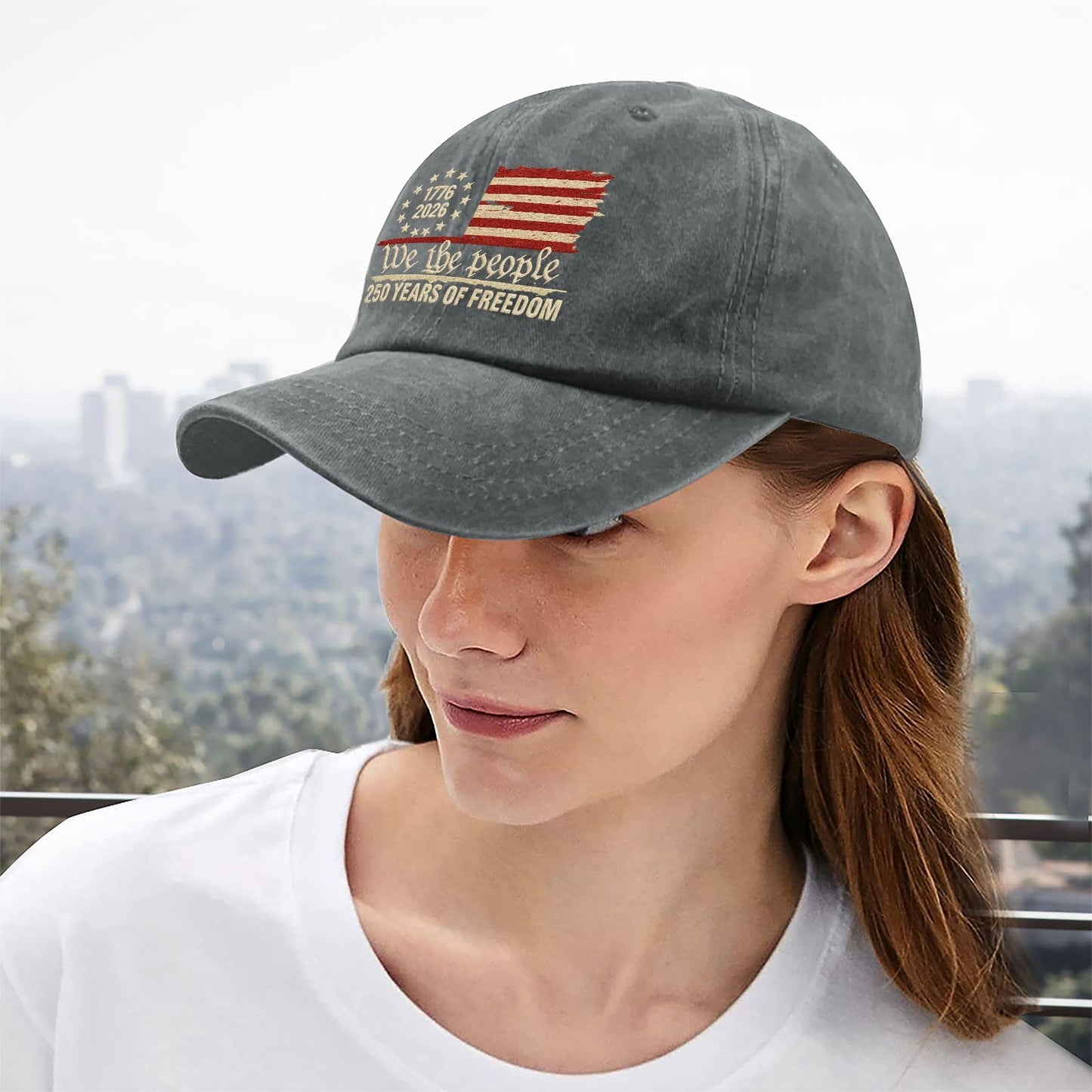 U.S. 250th Anniversary Embroidered Baseball Cap – 250 Years of Freedom 1776-2026 Patriotic Hat in Gray