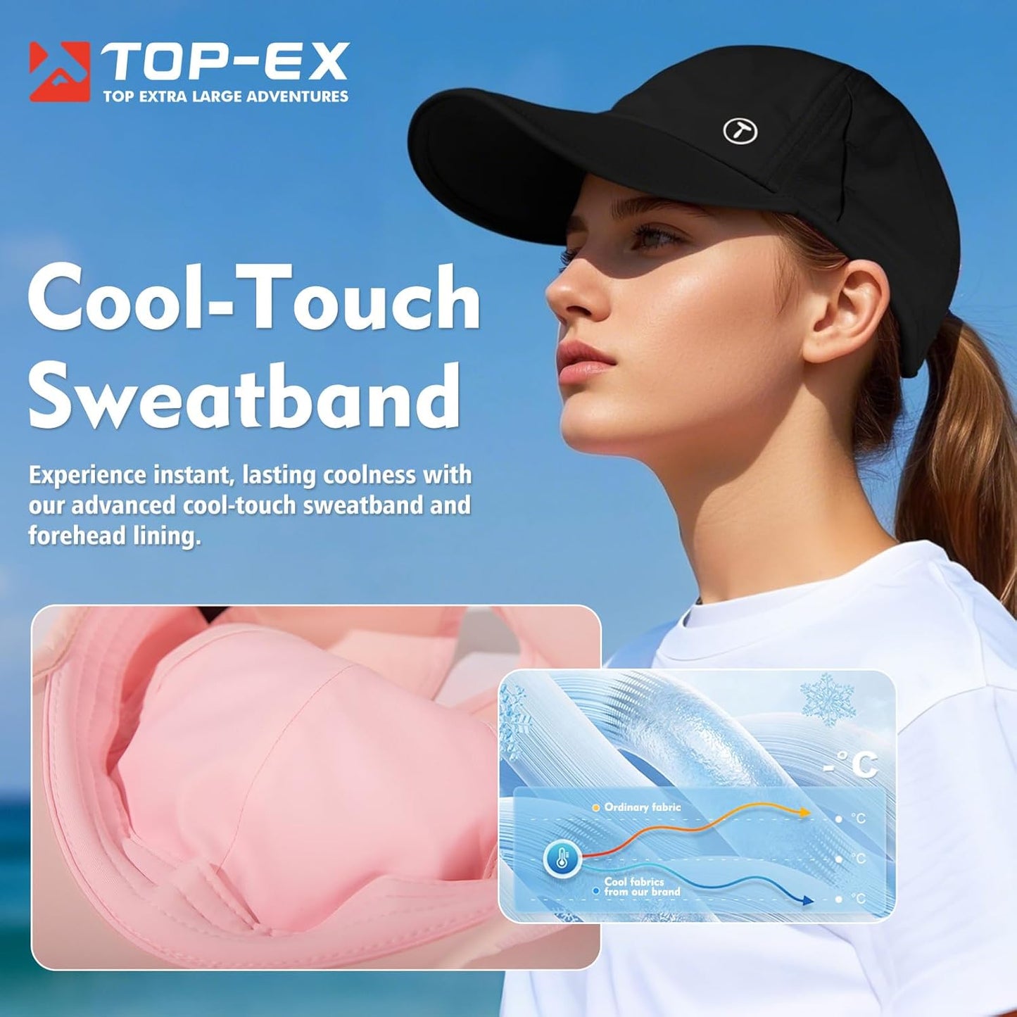 TOP-EX Cooling UV 50 High Ponytail Baseball Cap for Women - Breathable Design for Running & Golf | S/M Size