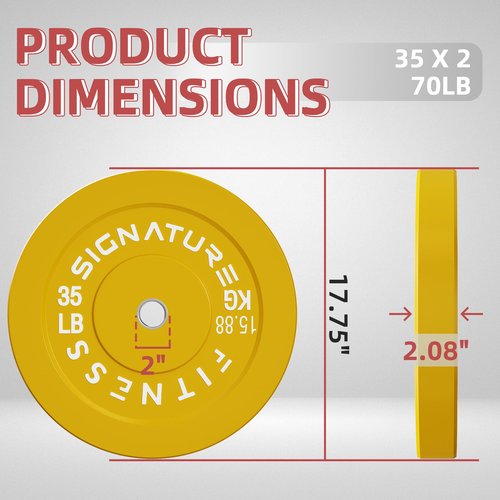 Fitvids 2" Olympic Bumper Plate Weight Plates with Steel Hub – 35LB – 35 lbs – Colored