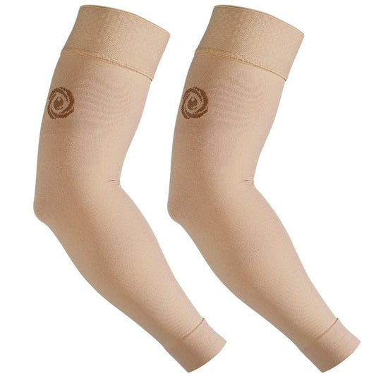 NURCOM® Medical Compression Arm Sleeve for Men Women, 20-30 mmHg with Silicone Band for Lymphedema, Lipedema, Pain Relief, Edema, Swelling, Post Surgery Recovery, 2 Pack, Beige M