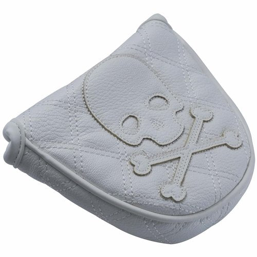 Kimpengofu Skull and Crossbones Golf Club Skeleton Mallet Putter Cover Soft Synthetic PU Leather with Diamond Pattern Design (White)