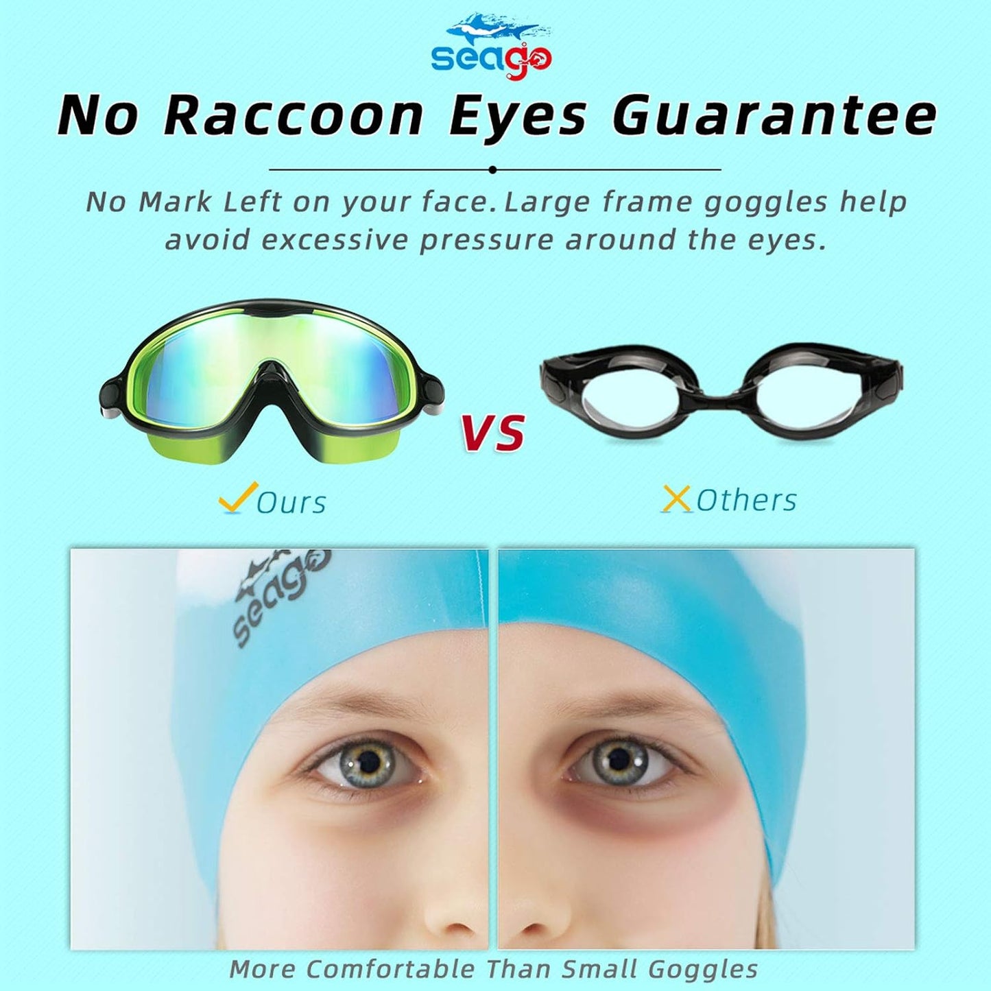 Seago Swim Goggles - 2 Pack Anti-Fog & UV Protection | Wide View for Kids Ages 3-14