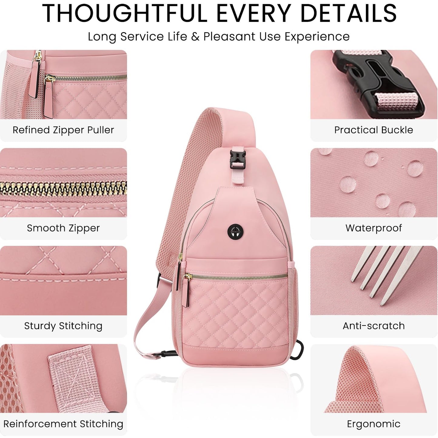 Vankor Large Crossbody Purses Bags for Women Men Travel, Chest Sling Bag Women Casual Cross Body Bag for Woman Sling Backpack PInk