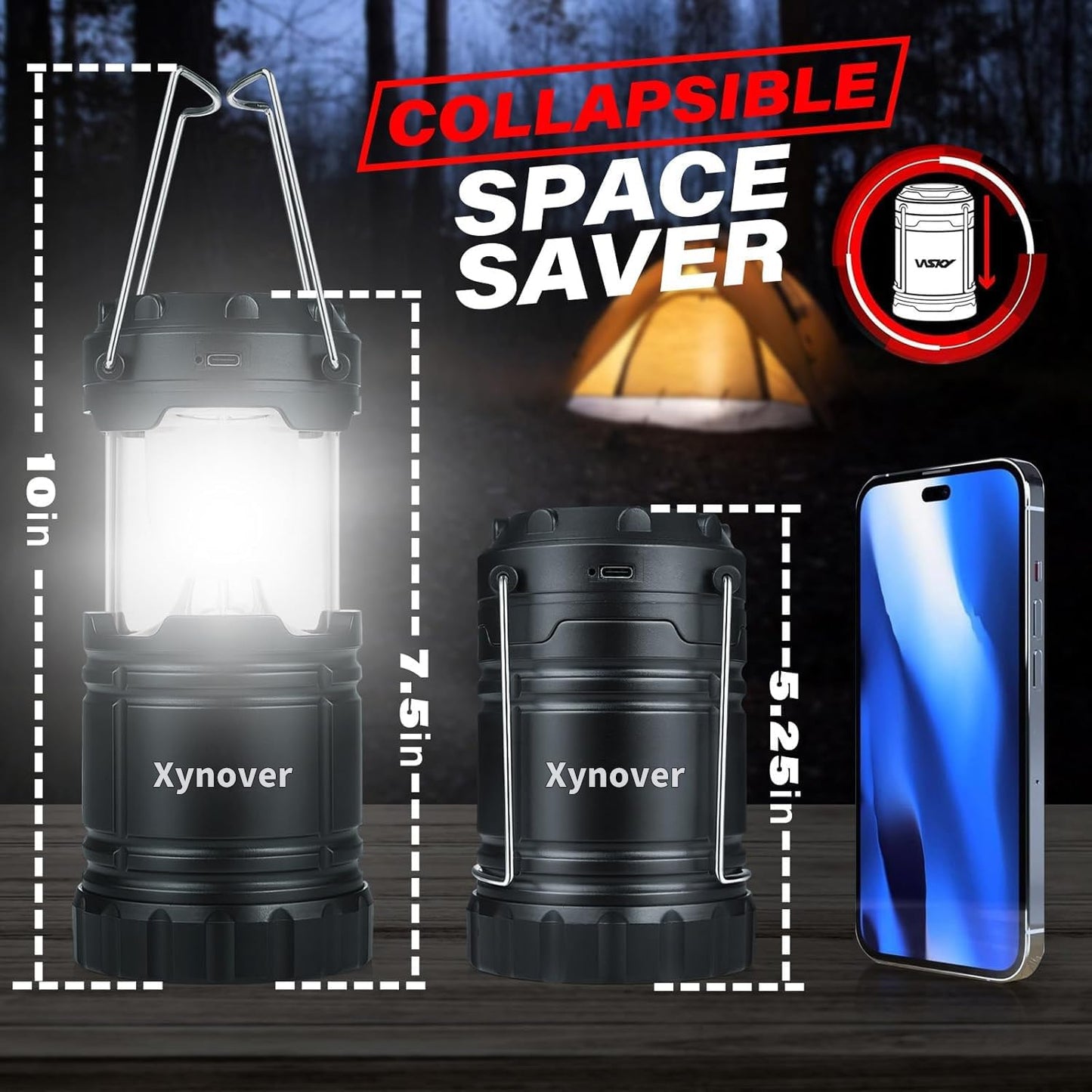 Skiennix 4-Pack Solar Camping Lanterns - Rechargeable LED with USB & AA Battery | Waterproof & Collapsible for Emergencies, Hiking, and Power Outages
