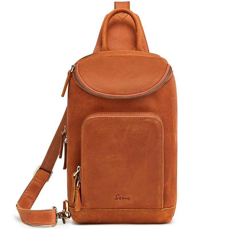 S-ZONE Sling Bag for Women Men Genuine Leather Vintage Crossbody Chest Bags Backpack Daypack Outdoor Travel
