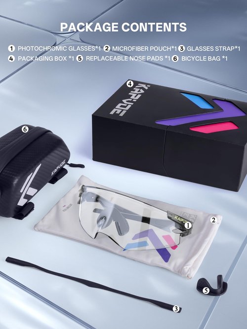KAPVOE K410 Cycling Glasses, Photochromic Sports Sunglasses for Men and Women, UV400 TR90 Frame, Adjustable Temples, Includes Bike Bag, Mountain Bike Glasses for Outdoor Riding