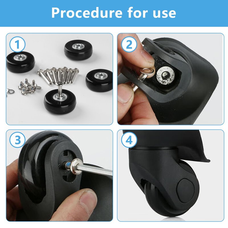 4 Pcs Luggage Replacement Kit, 50mm x 18mm Rubber Replacement Wheels, Luggage Suitcase Replacement Wheels Repair Kit for Suitcase Inline Skate Caster Board