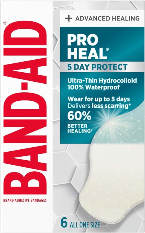 BAND-AID Pro Heal Hydrocolloid Bandages - 100% Waterproof, Ultra-Thin, Large Size, 6 ct | Advanced Healing