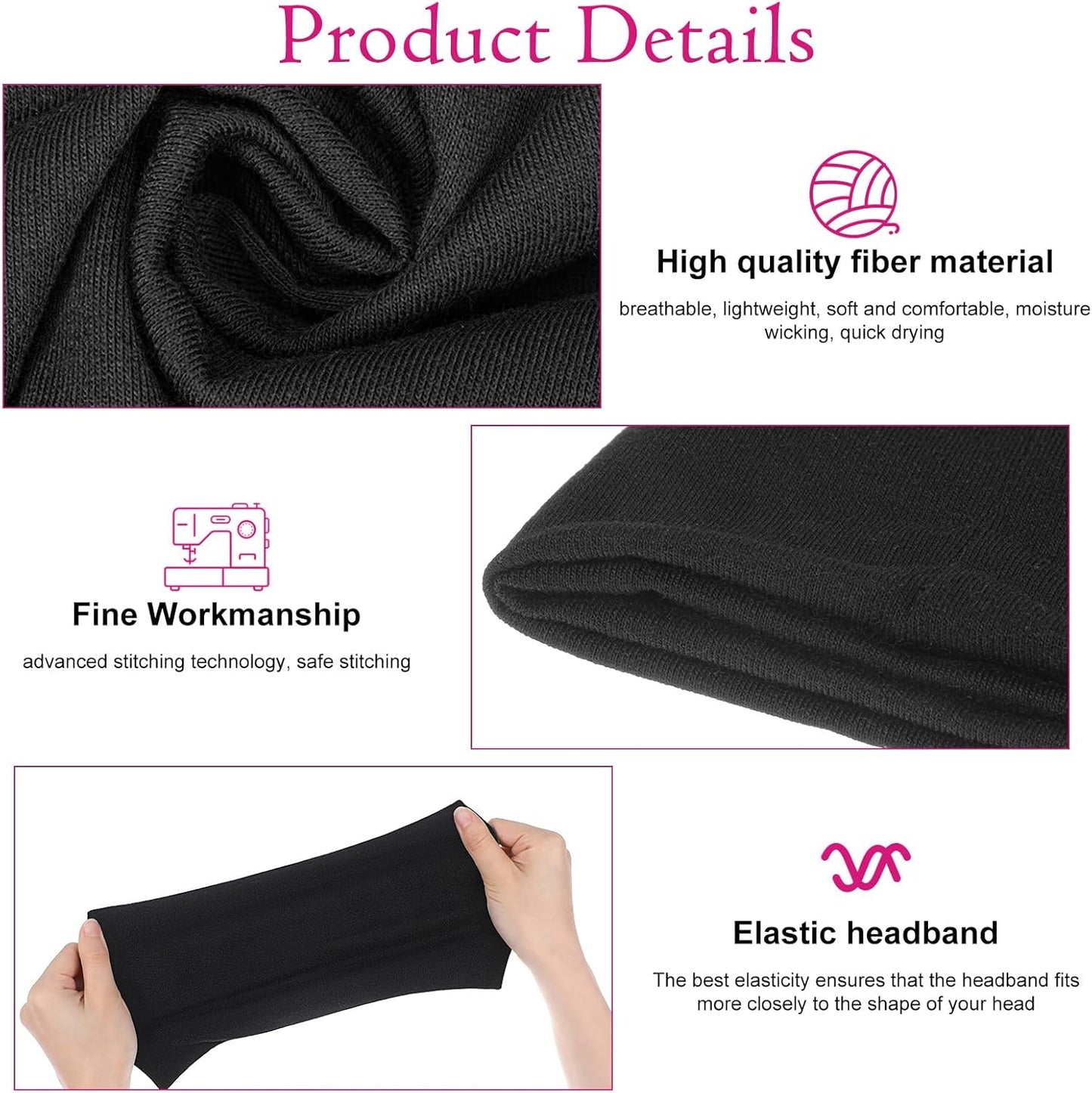 Skiennix Black Headbands - 3 PCS Non-Slip Elastic Sports Hair Bands for Women | Soft & Stretchy Gym Accessories