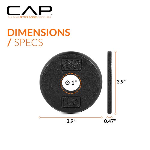 CAP Barbell Cast Iron Standard 1-Inch Weight Plate Set – Barbell Weights for Home Gym, Strength Training, and Weightlifting, 1.25 lb Set of 6, Black
