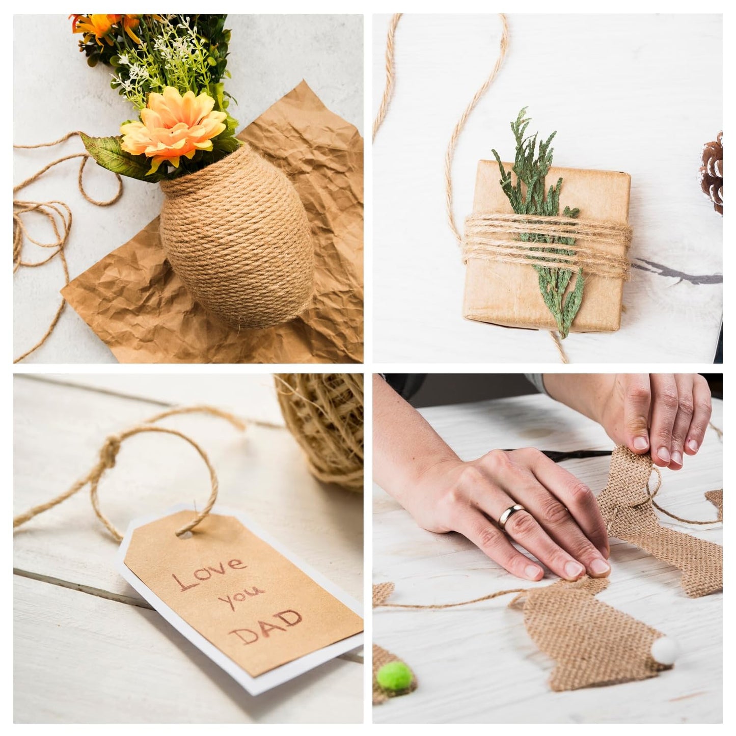 Natural Jute Twine 656ft 3mm,3Ply Twisted Thick Twine Rope Strong Jute String Roll for Crafts Gift Wrapping Gardening Home Decor Bundling Cat Scratching Post