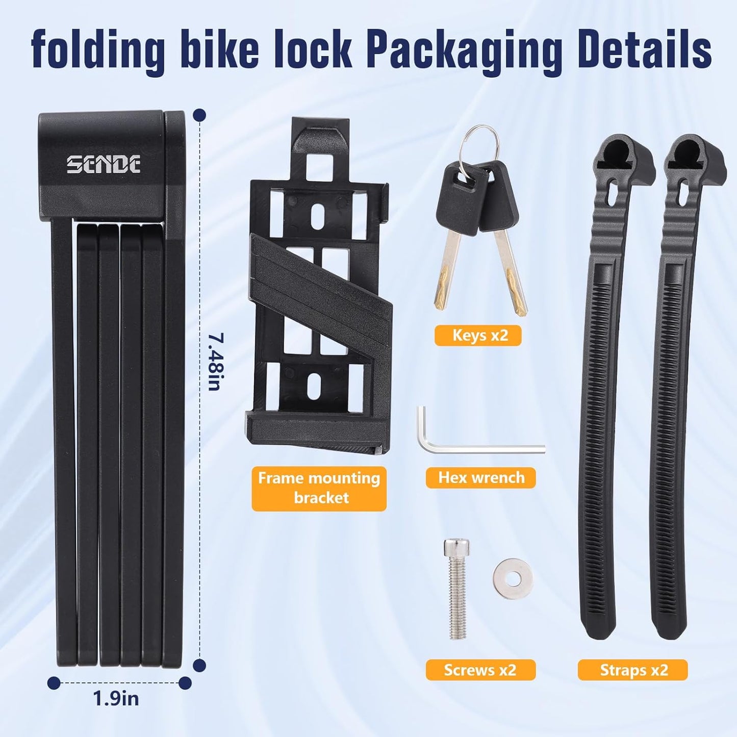 Skiennix Folding Bike Lock - Heavy Duty Anti-Theft Alloy Steel with Mounting Bracket | 30-Inch Length, 2 Keys