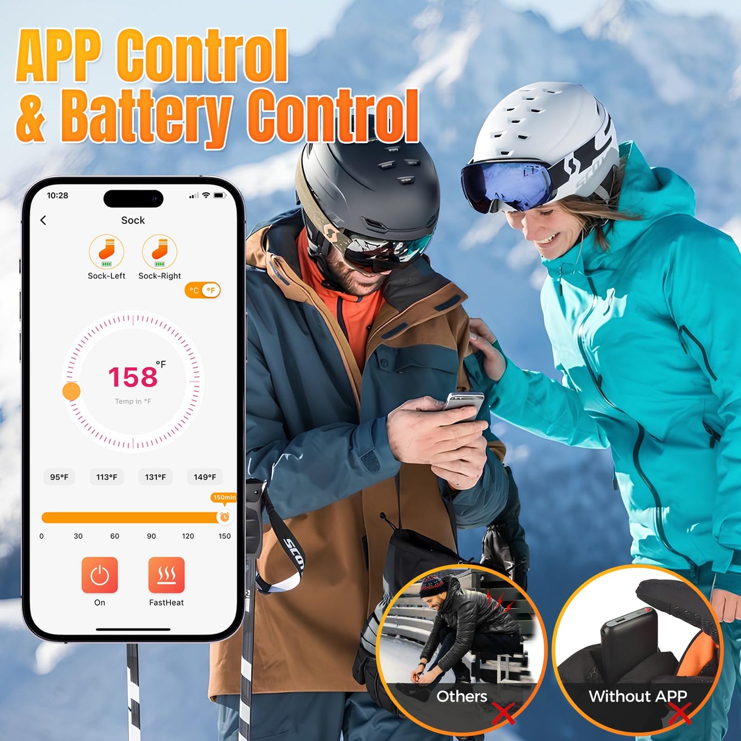Starines 8000mAh Heated Socks for Men Women,APP Control Rechargeable Battery Electric Socks,Heating Foot Warmers Up to 13H Valentine's White Elephant Gift for Outdoor Winter Work Ski Hiking Hunting
