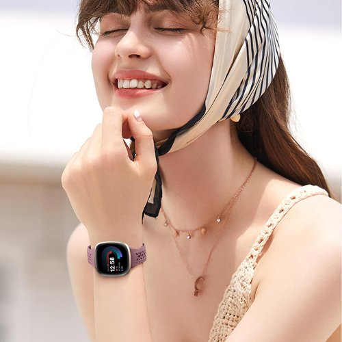 Dirrelo 4 Pack Hollow-out Band Compatible for Fitbit Versa 3/Versa 4/Fitbit Sense 2/Sense Bands Women,Soft Thin Lace Silicone Strap Replacement Wristbands Accessories for Versa 3 4/Sense 2/Sense Watch