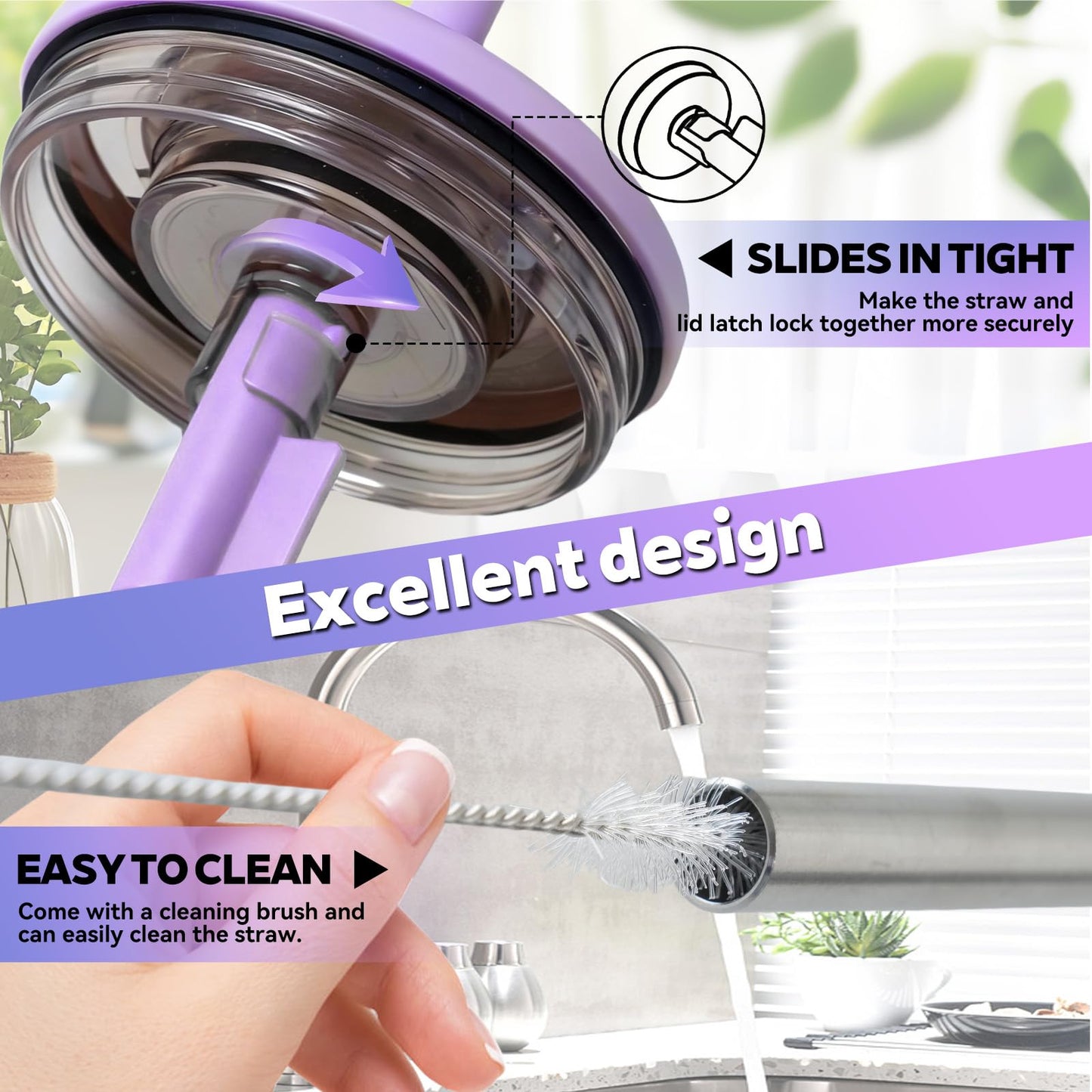 Replacement Straws Compatible With Brümate Era 40 oz Tumbler, Include 2pcs Tumbler Straw Cover Cap and 2pcs Reusable Straw with 2 Cleaning Brush (BLACK)