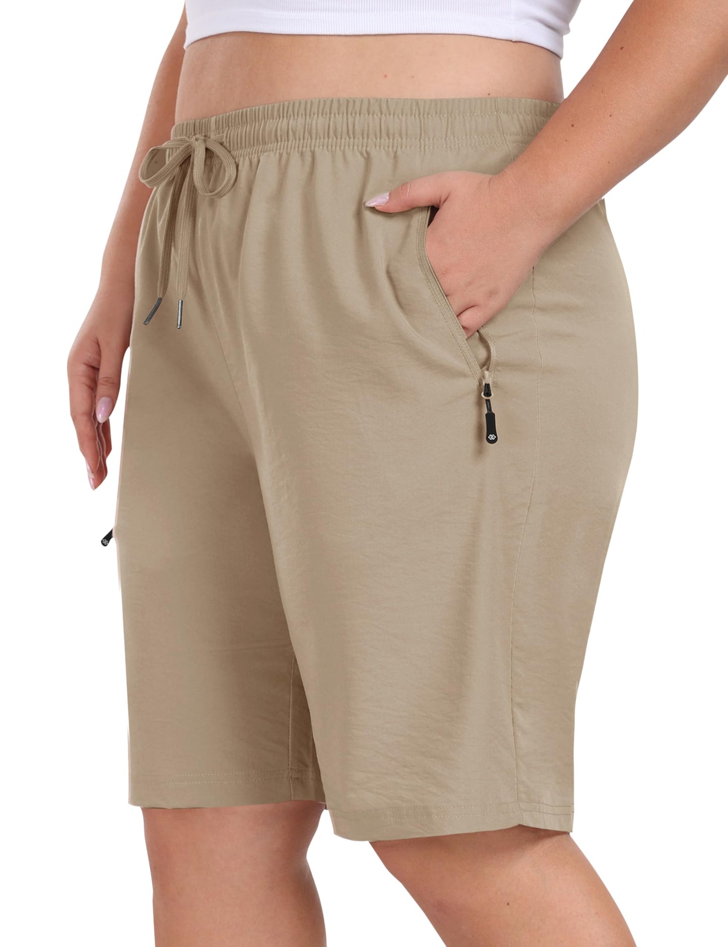 MoFiz Women's Plus Size Cargo Shorts Quick Dry Lightweight Summer Hiking Shorts for Women Athletic Shorts Khaki 2XL
