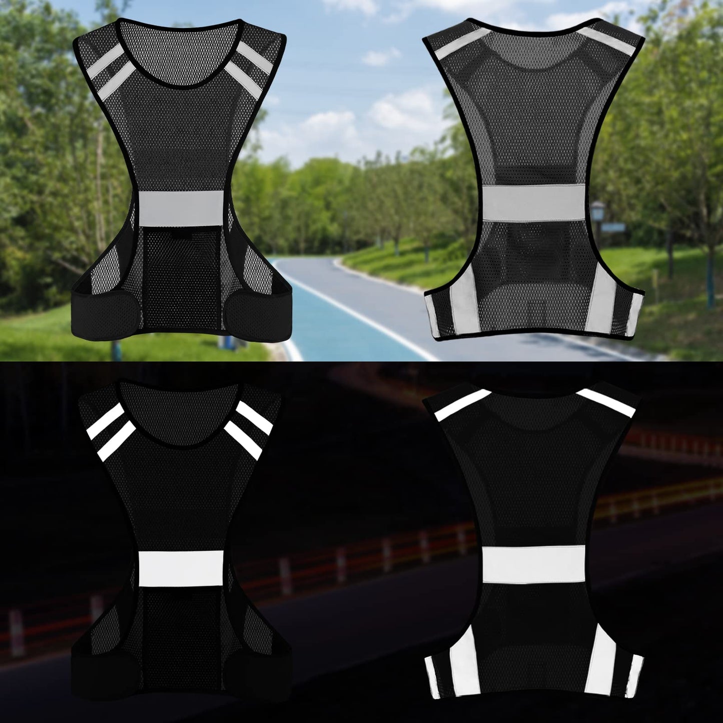 TCCFCCT Reflective Running Vest for Men Women, High Visibility Safety Vest with Large Pocket, Lightweight Reflective Running Gear for Motorcycling, Cycling, Jogging, Black