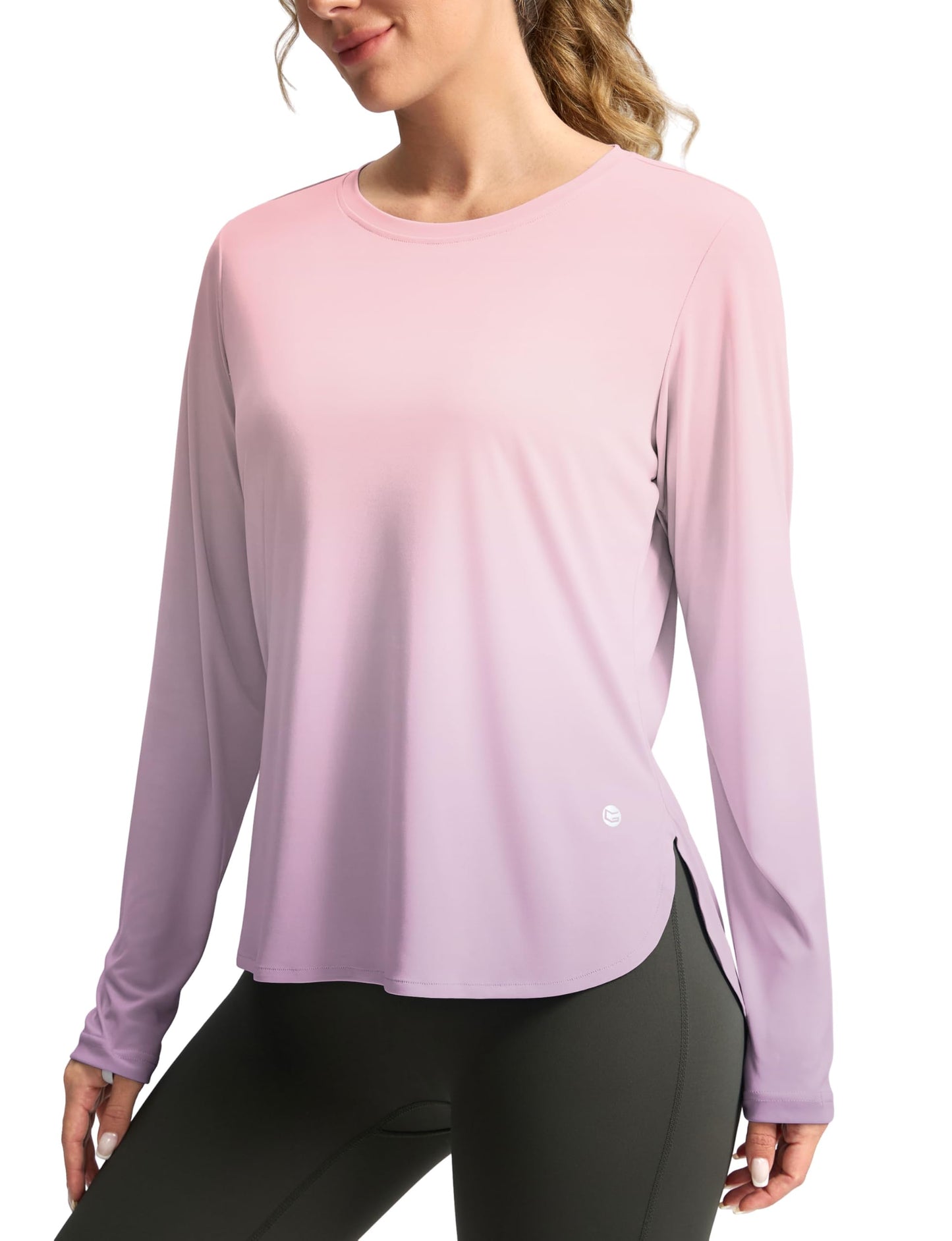 Women's Sun Shirts UPF 50+ Long Sleeve UV Protection Shirt Lightweight Quick Dry Workout Hiking Tops for Women(Pink/Purple Gradient,L)