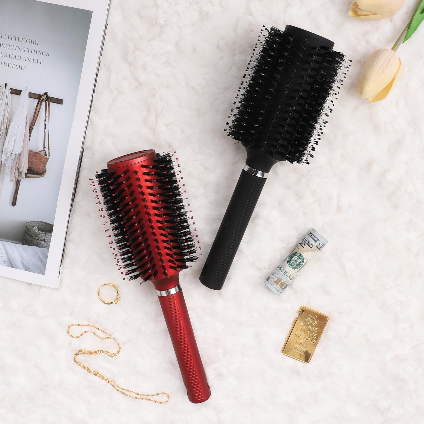 Meejune Hair Brush with Hidden Storage - Diversion Safe for Jewelry, Cash & Valuables - Comb Cash Holder for Home & Vacation Use (Red)