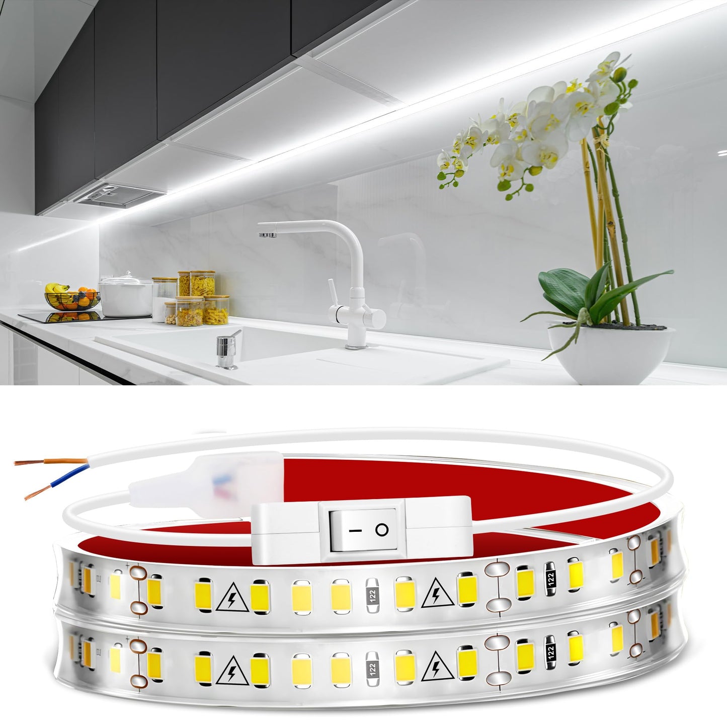 maylit Under Cabinet LED Strip Lighting Hardwired 24in, Ultra Bright Small LED Light Bar, 6000K Cool White, 110V-120V Wired Lights for Kitchen Cabinet, Counter, Workbench, Desk, Closet, Shelf, Indoor