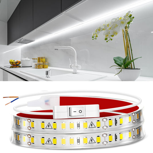 maylit Under Cabinet LED Strip Lighting Hardwired 24in, Ultra Bright Small LED Light Bar, 6000K Cool White, 110V-120V Wired Lights for Kitchen Cabinet, Counter, Workbench, Desk, Closet, Shelf, Indoor