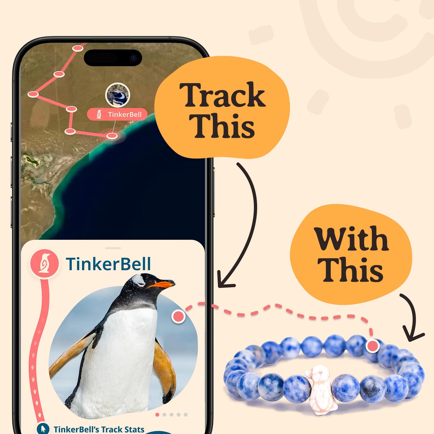 Fahlo Penguin Tracking Bracelet – Track a Real Penguin’s Journey – Supports Wildlife Conservation – Elastic, One Size Fits Most – on Interactive Mobile App Map – Unisex Conservation Gift (Seafoam)