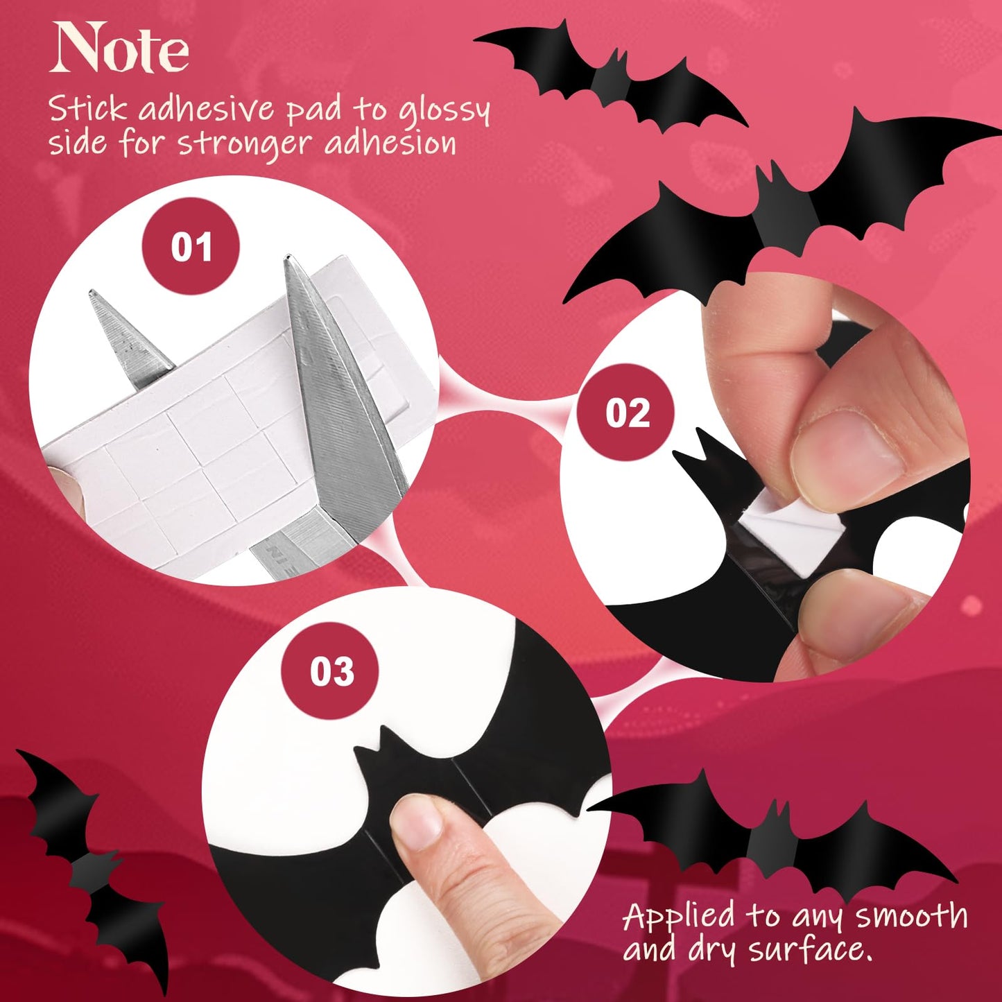 Halloween Decorations Bats Wall Stickers,120 PCS Reusable 3D Black Halloween Bats Scary Stickers with Double-Sided Tape for Halloween Home Decor DIY Window Wall Indoor Outdoor Halloween Party Supplies