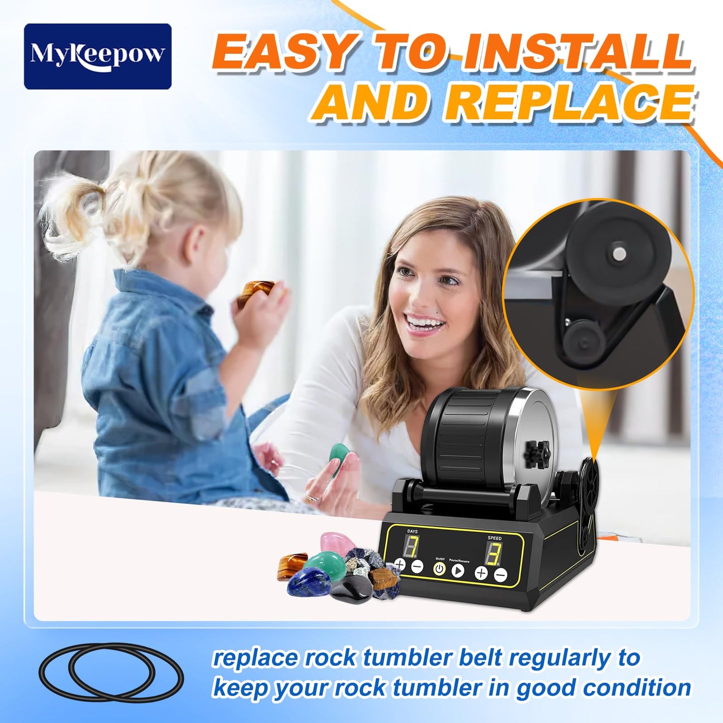 MyKEEPOW Rock Tumbler Belts Compatible with Koolstone Rock Tumbler Model C1 & C1 Pro & C3, 6 Pack