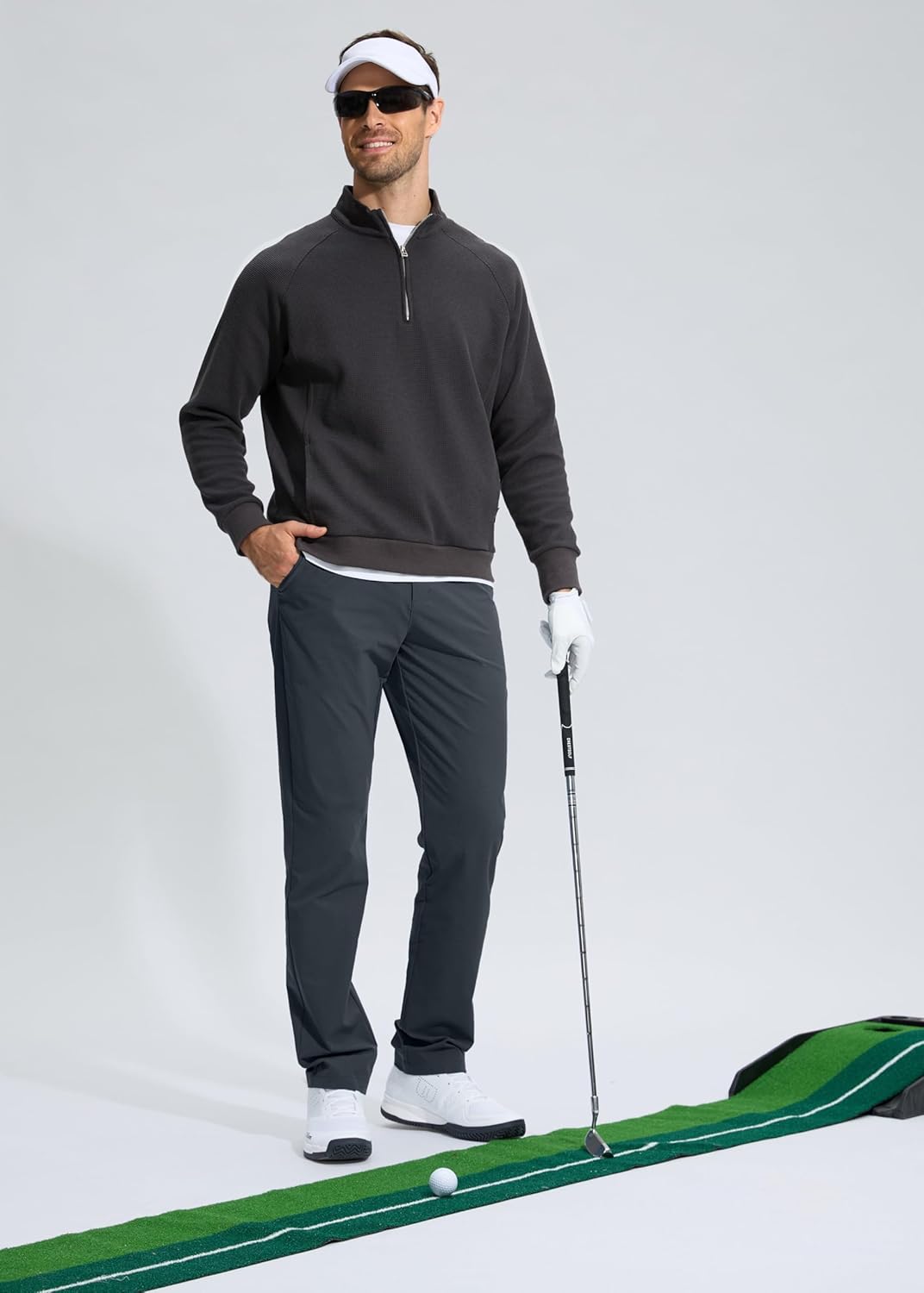 Pudolla Men's Golf Pants - Lightweight Stretch Dress Slacks | Quick-Dry Casual Trousers with Pockets (30"/32"/34")
