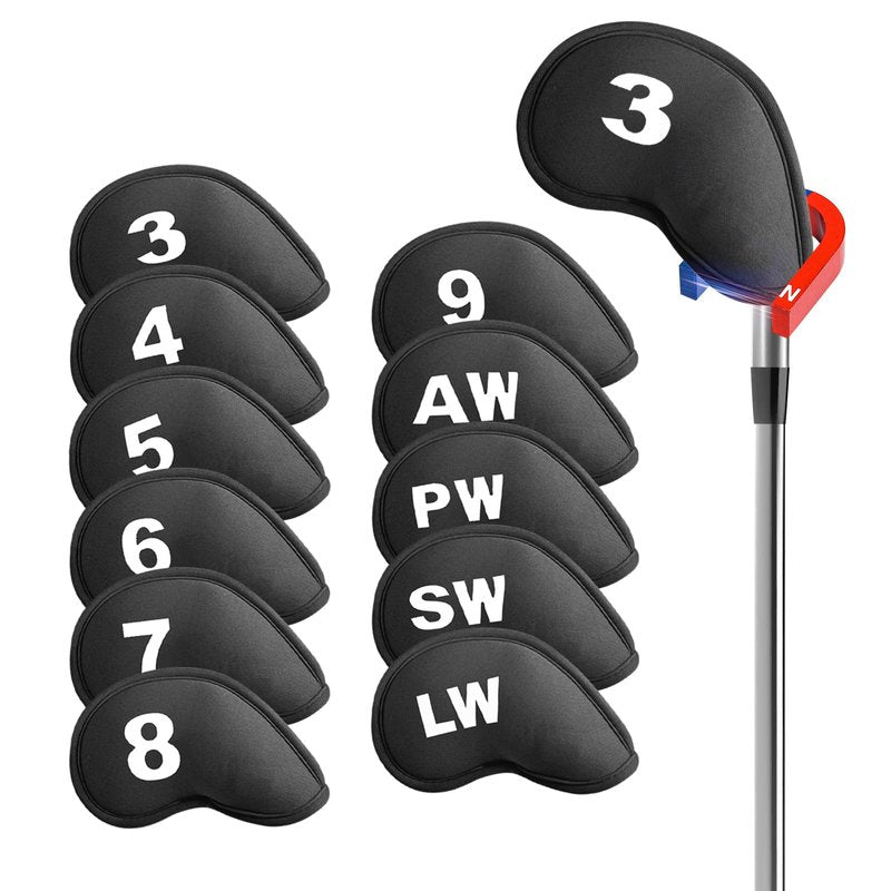 Golf Iron Head Covers Magnetic Soft Protection Printed Numbers Value Set, Durable Neoprene Headcover for Irons, Lightweight in Blue Black Pink for Men Women (Black)