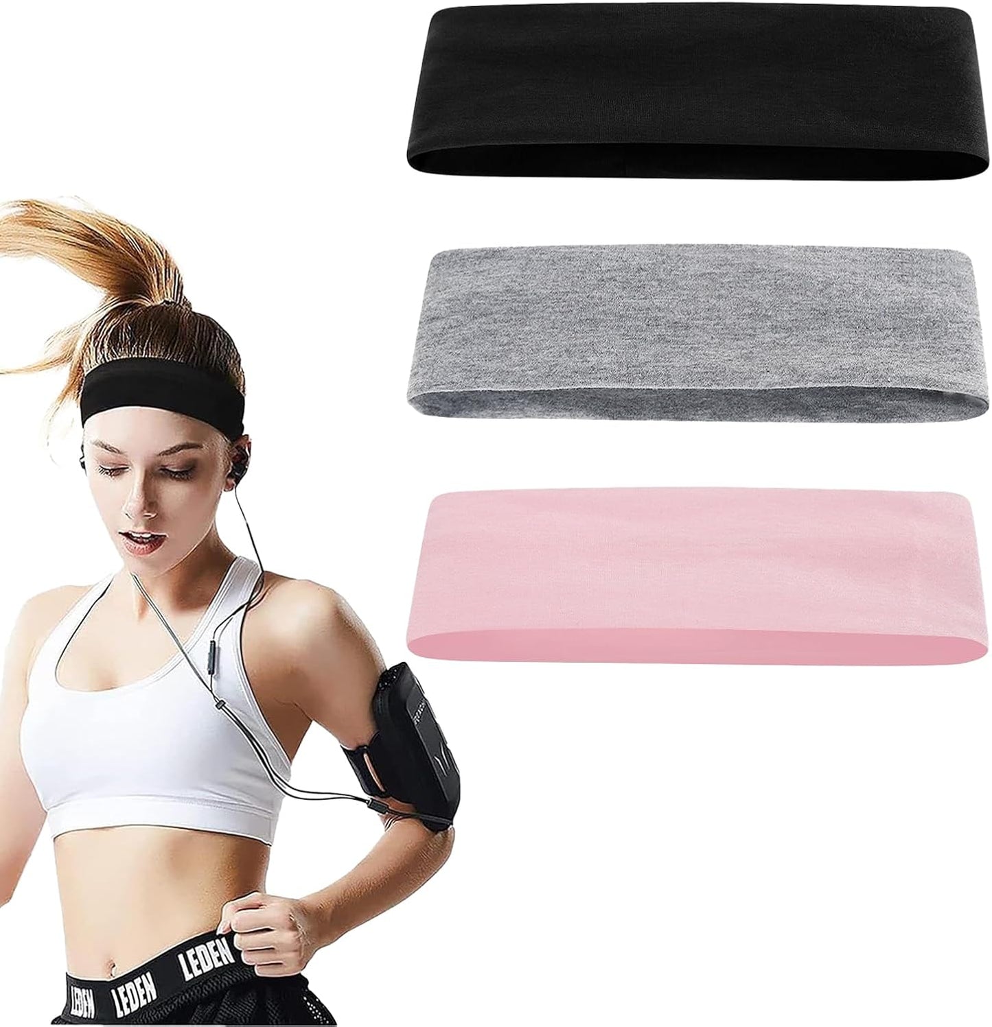Skiennix Premium Elastic Headbands - Non-Slip Workout Hair Bands for Men & Women | 3 Colors Set