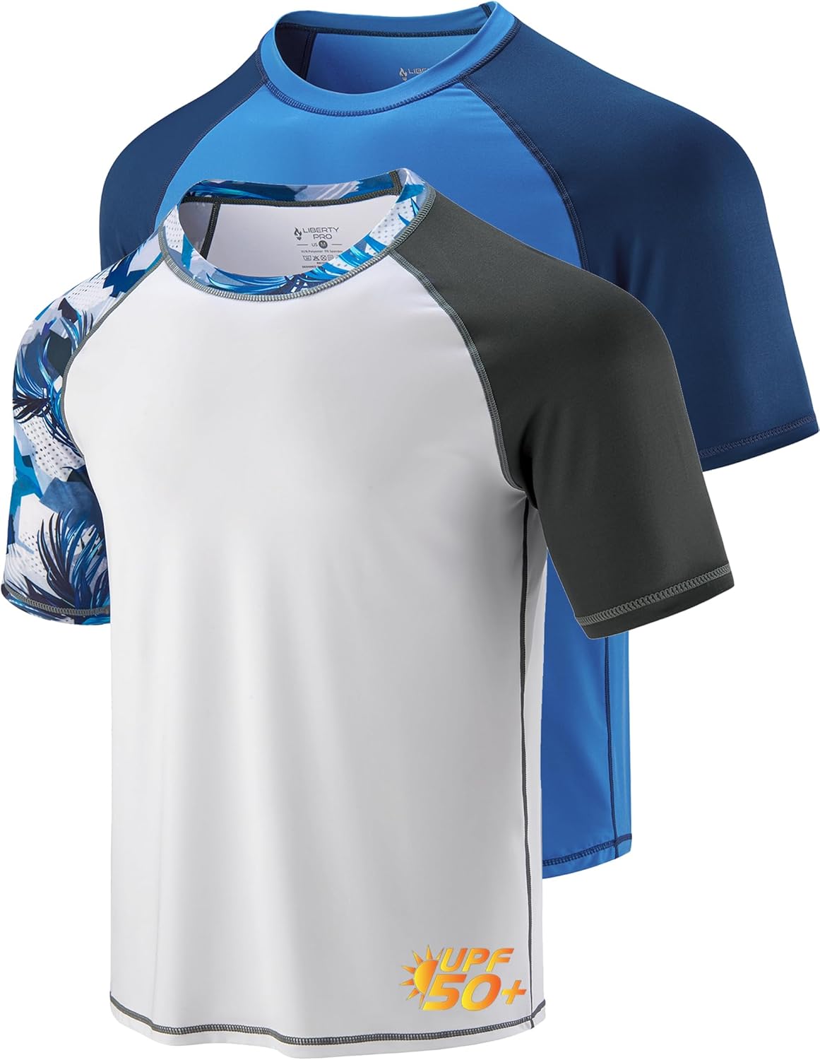 Skiennix Swim Shirts for Men - UPF 50+ Quick Dry Rash Guard | Loose Fit Short Sleeve - 2-Pack