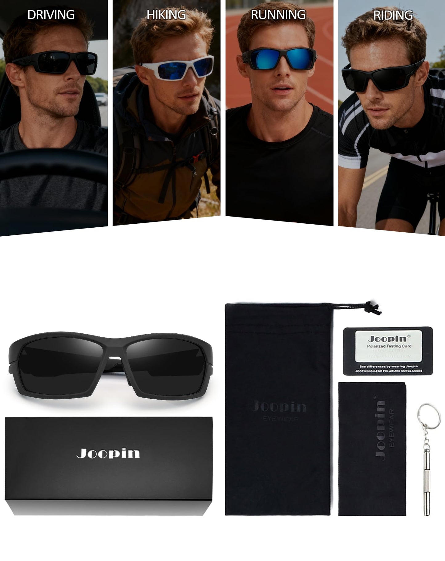 Joopin Black Sports Sunglasses Polarized UV Protection Wrap Around Sun Glasses Shades for Women Men Running Driving