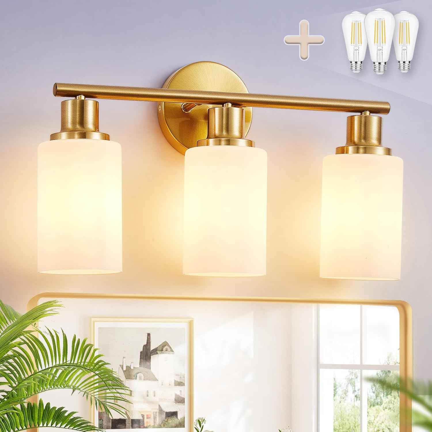 Modern Black 3-Light Bathroom Vanity Light Fixture with Clear Glass Shades - 2 Pack