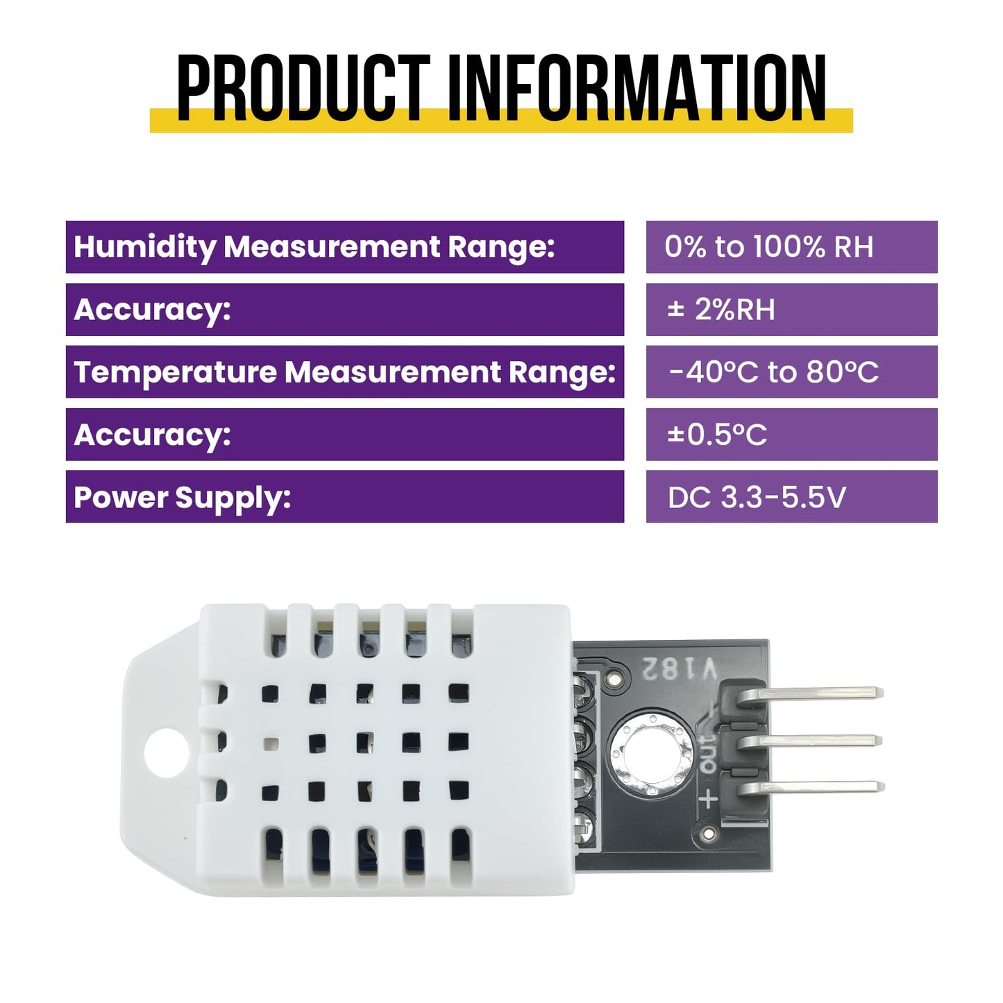 SATUY 4Pcs DHT22/AM2302 Digital Temperature Humidity Sensor Module with Cable, Temp Range -40~80℃ (±0.5℃), Humidity 0~100% RH (±2%) for A-rduino Electronic Practice DIY, Replace SHT11 SHT15