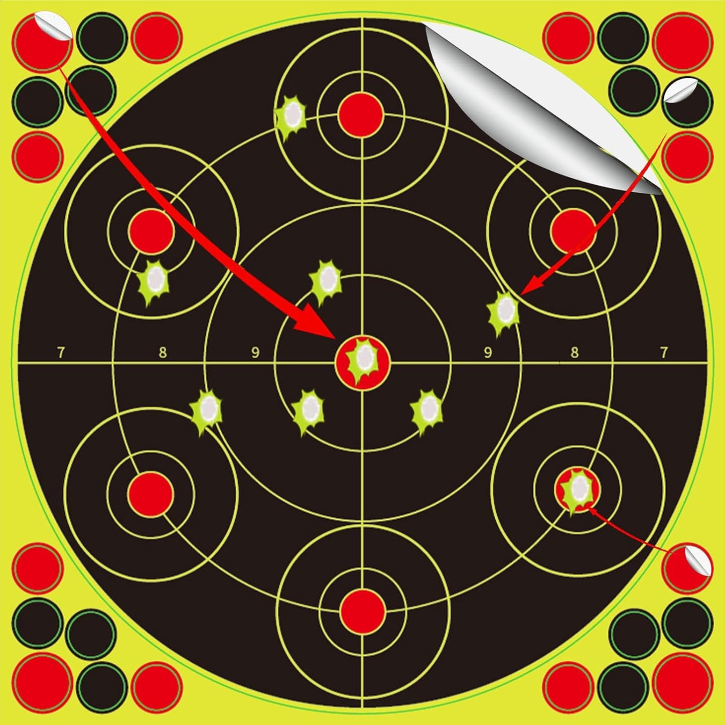 Reactive Fluorescent Shooting Targets by Splatter | 12x12” Adhesive Stickers with Repair Patches for Range Training