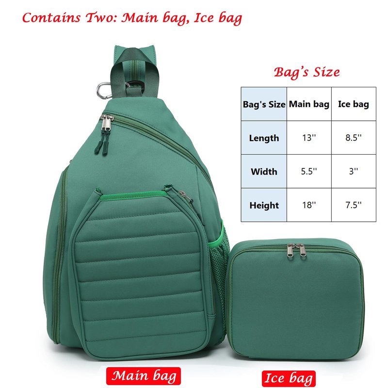 RAINBOW SMILE Sling Bag Crossbody Backpack for Pickleball Paddle Tennis Racketball Travel for Men and Women, with Ice Bag 2PS