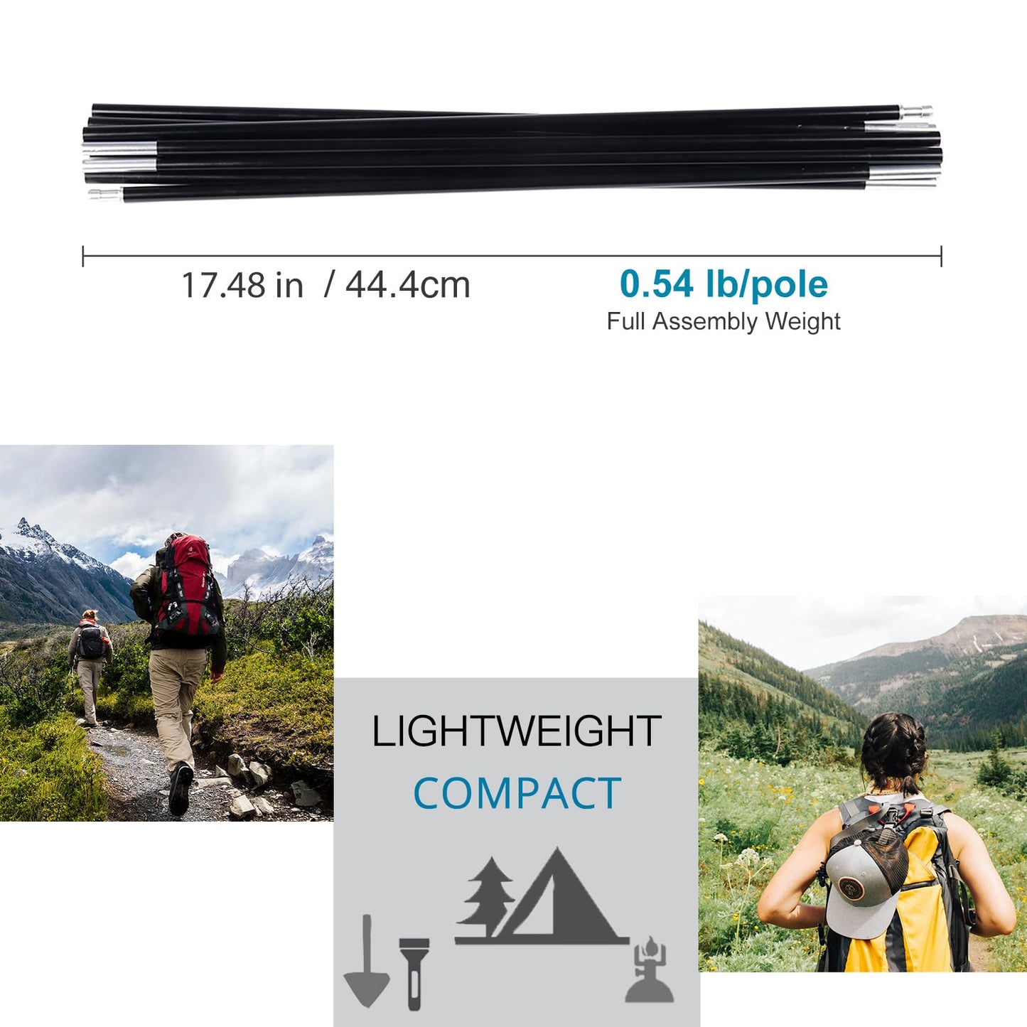 BRILLIANCE4U Tent Poles 12ft 8.5mm, Fits Female and Male Ends Tent, 7001 T6 Heated Aluminum Tent Pole Repair Kit, Lightweight Tent Poles Replacement, Outer Diameter 0.33" 2 Poles Pack
