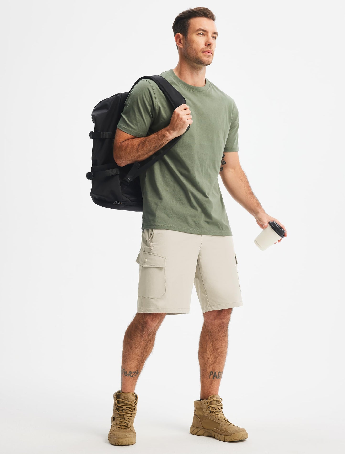 Libin Men's Hiking Cargo Shorts with Zipper Pockets 9" Lightweight Quick Dry Casual Shorts for Men Golf Work Fishing, Light Khaki, 34