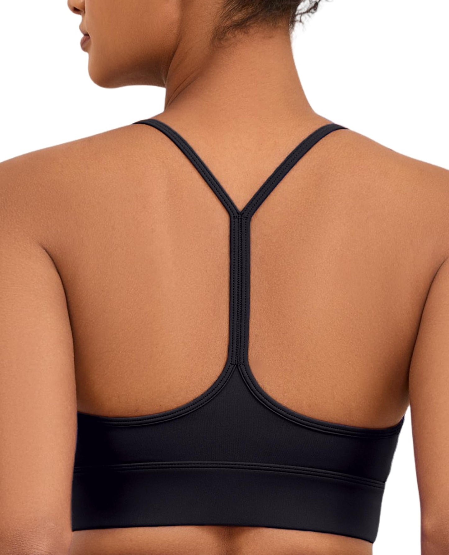 AegisChic Womens Y-Back Black Sports Bra, Weightless Padded Yoga Bra, Spaghetti Strap Low Impact Gym Top for Workout & Daily Wear