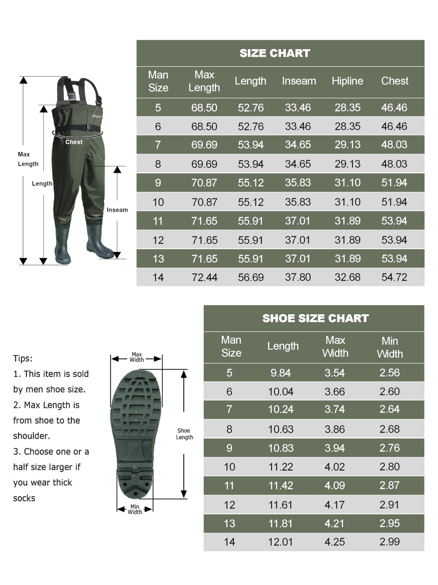 OXYVAN Chest Waders with Boots for Men & Women, Nylon/PVC Lightweight Fishing Wader with Boots Hanger