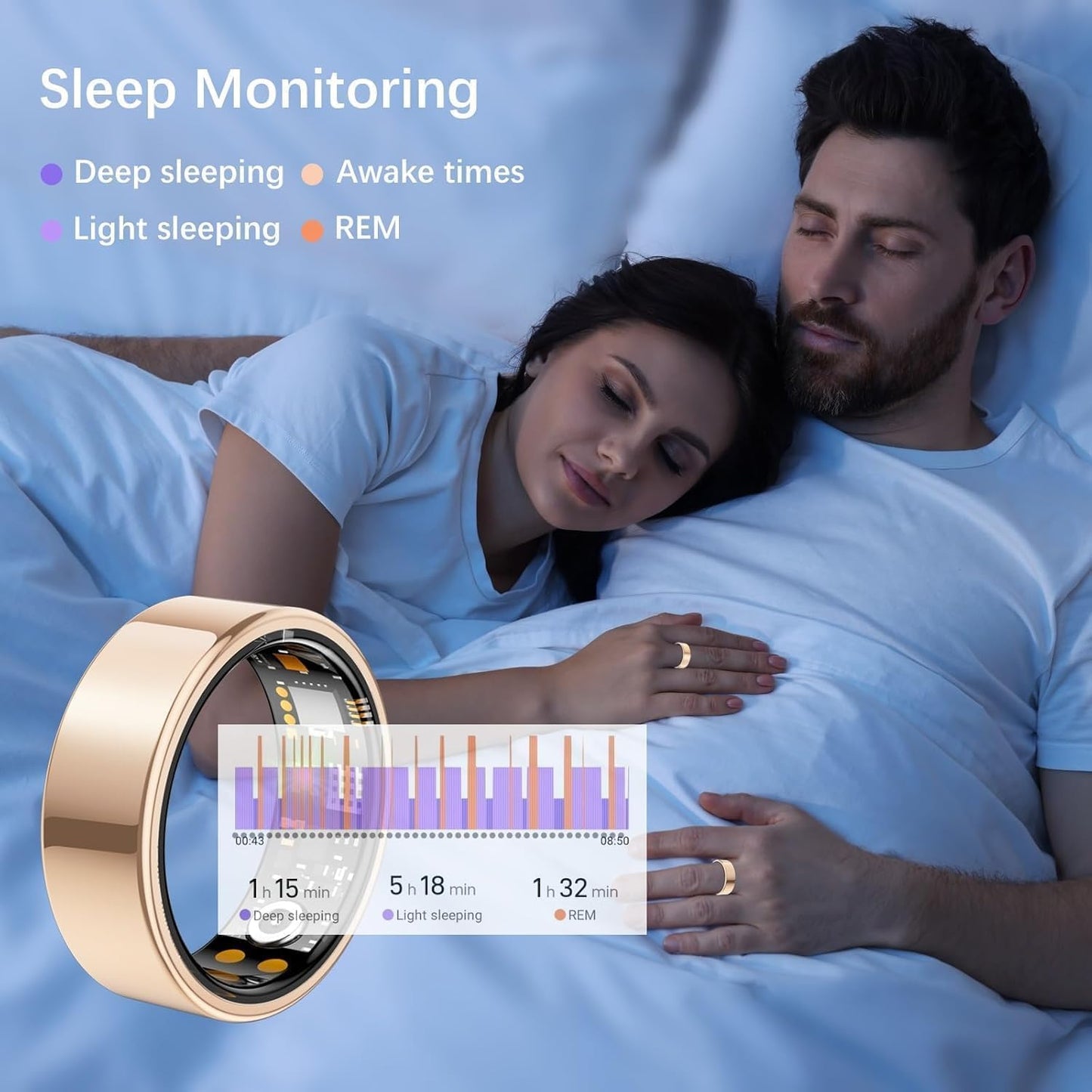 Skiennix Smart Ring - Health Tracker for Men & Women | Heart Rate, Blood Oxygen, Sleep Monitor - Rose Gold, Size 9