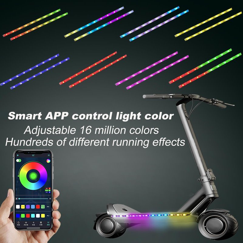 2 Strip Electric LED Music Sync Multicolor Lightning Changing Scooter Skateboard Bicycle Riding Lights Wireless Battery Powered USB Remote APP Bicycle Scooter Lights