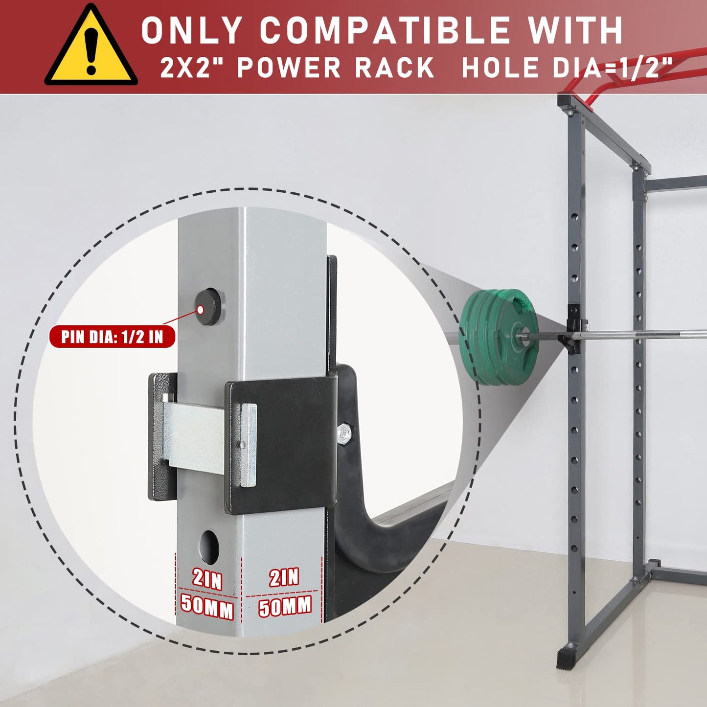 SYL Fitness J-Hooks for 2x2" Power Rack with 1/2" or 5/8" Hole, Barbell Holder/Squat Rack Accessories J Cups
