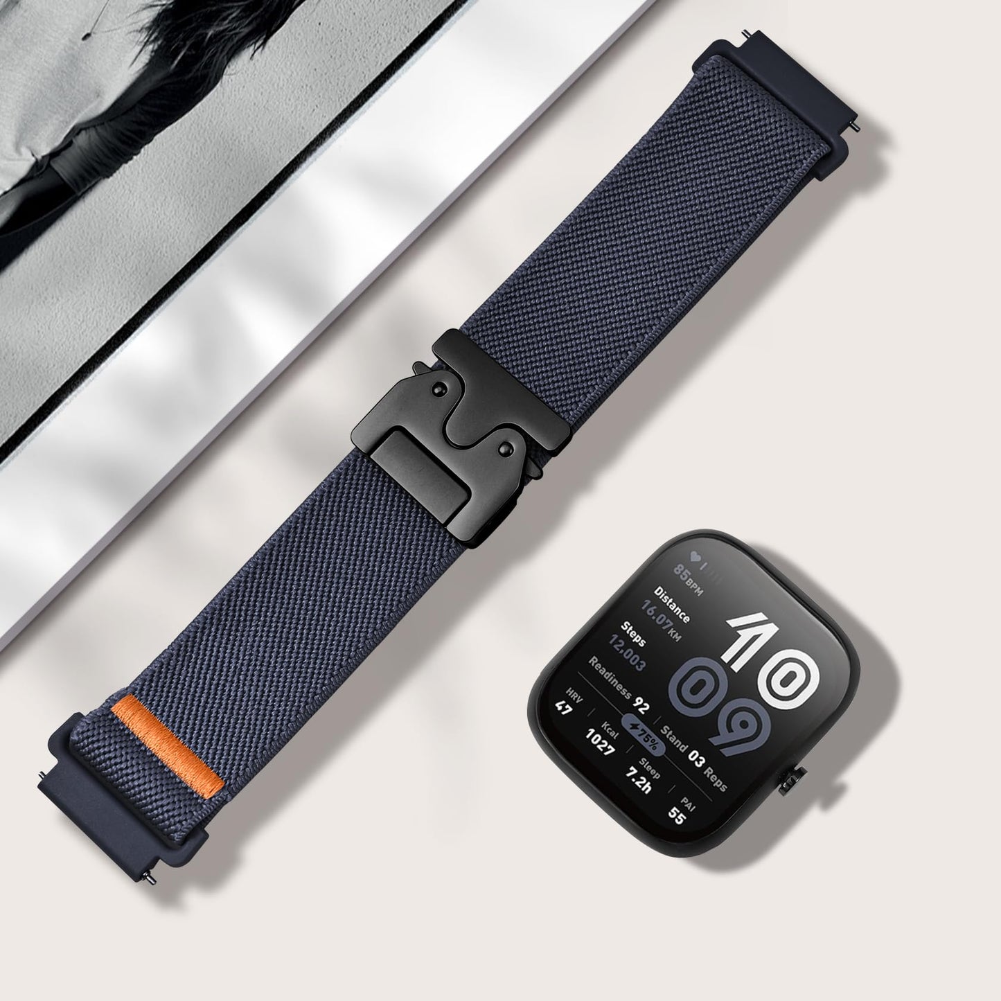 HQzon Parachute Buckle Elastic Band for Amazfit Bip 6/5, 22mm Soft Breathable Replacement Strap Compatible with Amazfit Gtr 4/3/2/47mm/Balance for Men and Women
